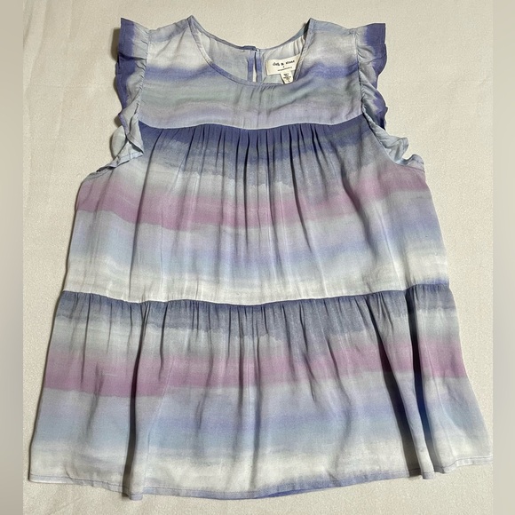 Anthropologie Cloth & Stone Blue Tie Dye Flutter Sleeve Boho Top Tiered Romantic - Picture 6 of 10